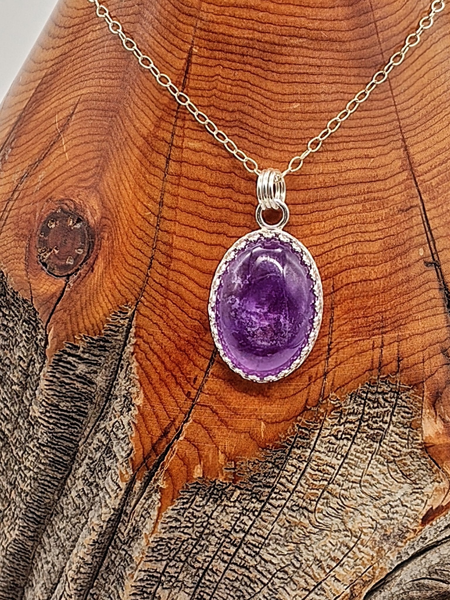 Purple Amethyst Sterling Silver Pendant Necklace with 18x13mm Stone - Folks On The Edge