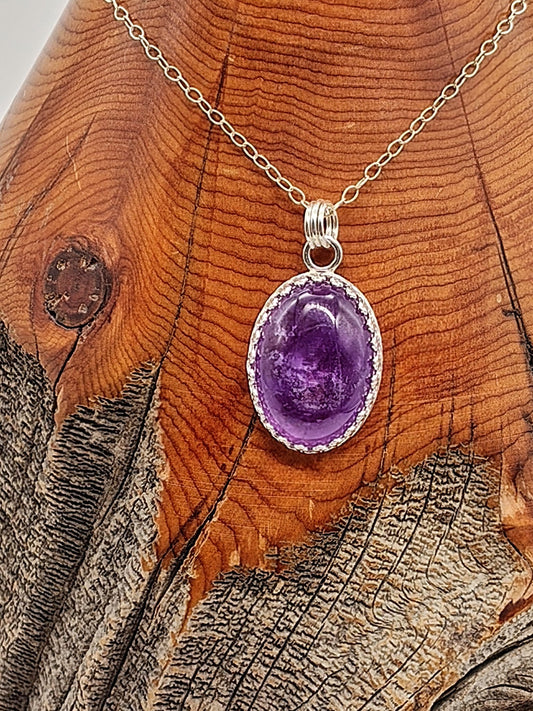 Purple Amethyst Sterling Silver Pendant Necklace with 18x13mm Stone - Folks On The Edge