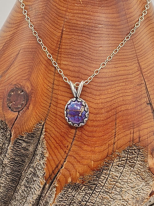 Purple Mohave Turquoise Sterling Silver Gallery Pendant Necklace 7x9mm - Folks On The Edge