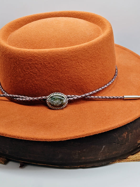 Reserved L Cowboy Hat Band with Moss Agate on Leather Band - Folks On The Edge