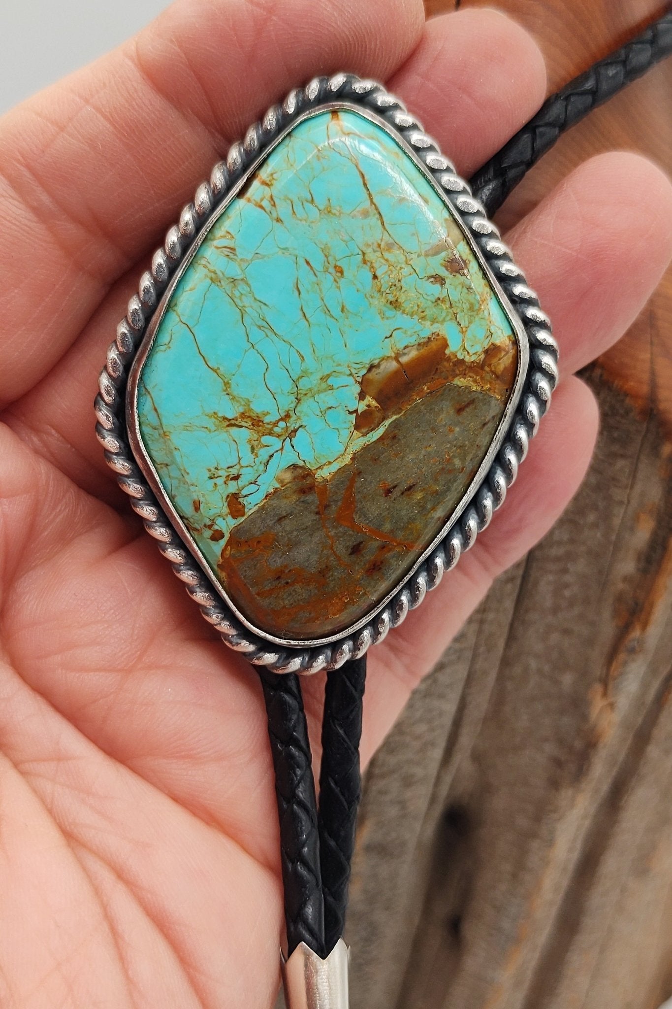 Reserved Royston Turquoise Sterling Silver Bolo Tie with American Turquoise - Folks On The Edge