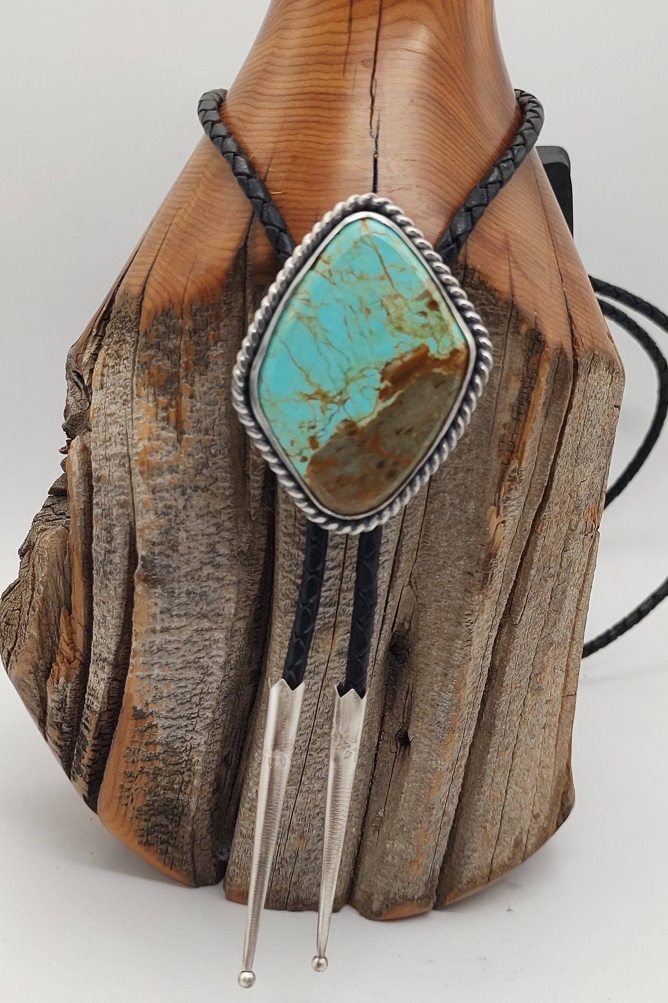 Reserved Royston Turquoise Sterling Silver Bolo Tie with American Turquoise - Folks On The Edge