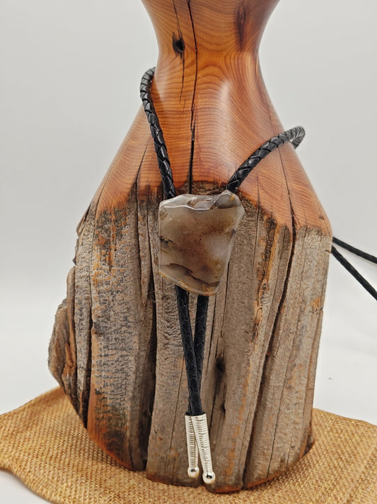 Rustic Dendritic Montana Agate Western Bolo Tie - Folks On The Edge