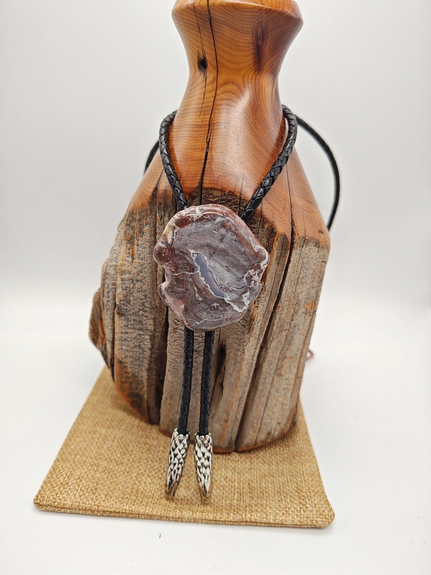 Rustic Oregon Thunder Egg Slice Bolo Tie by Folks On The Edge - Folks On The Edge