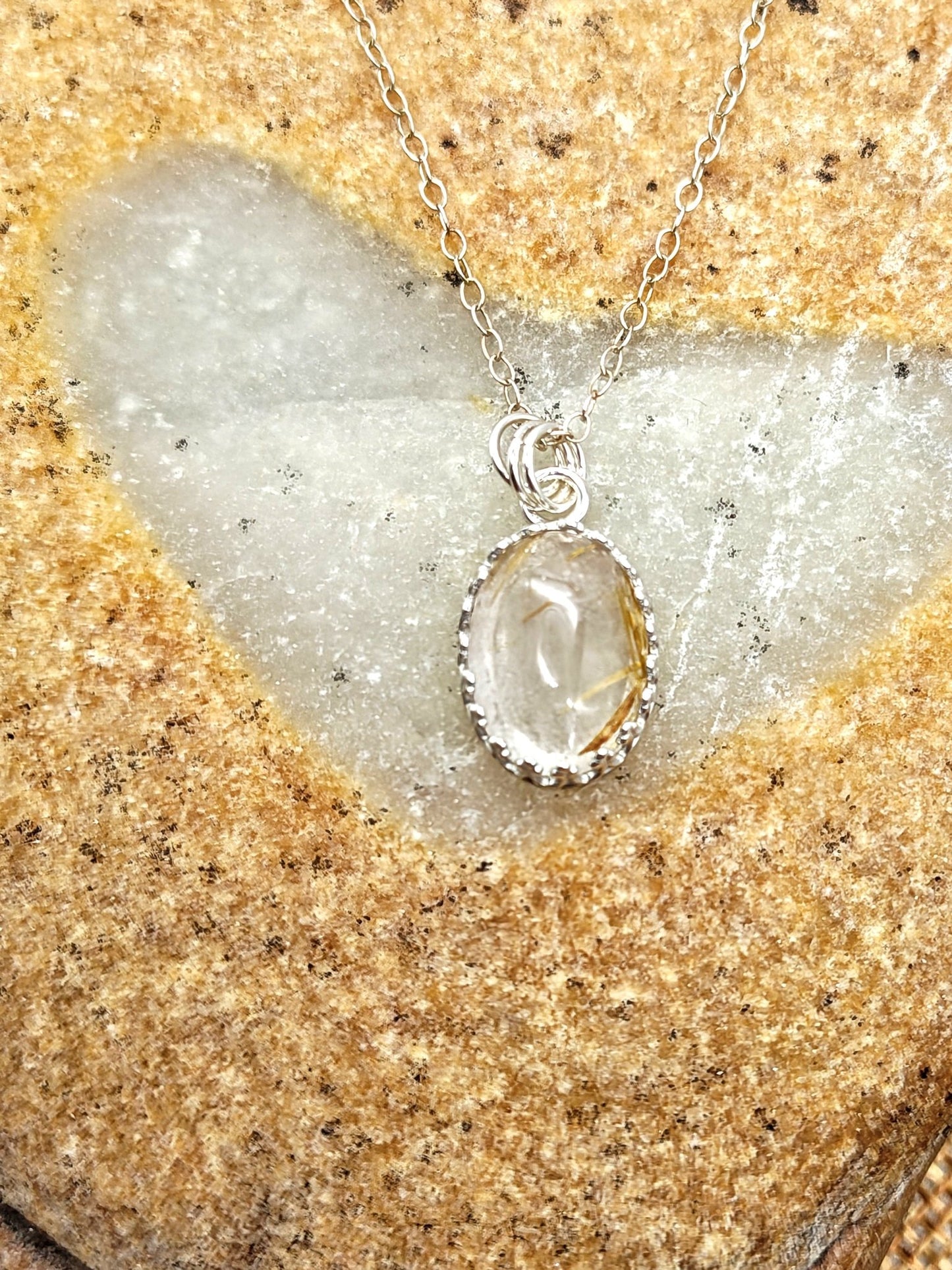 Rutilated Quartz Sterling Silver Pendant Necklace with 14x10mm Stone - Folks On The Edge