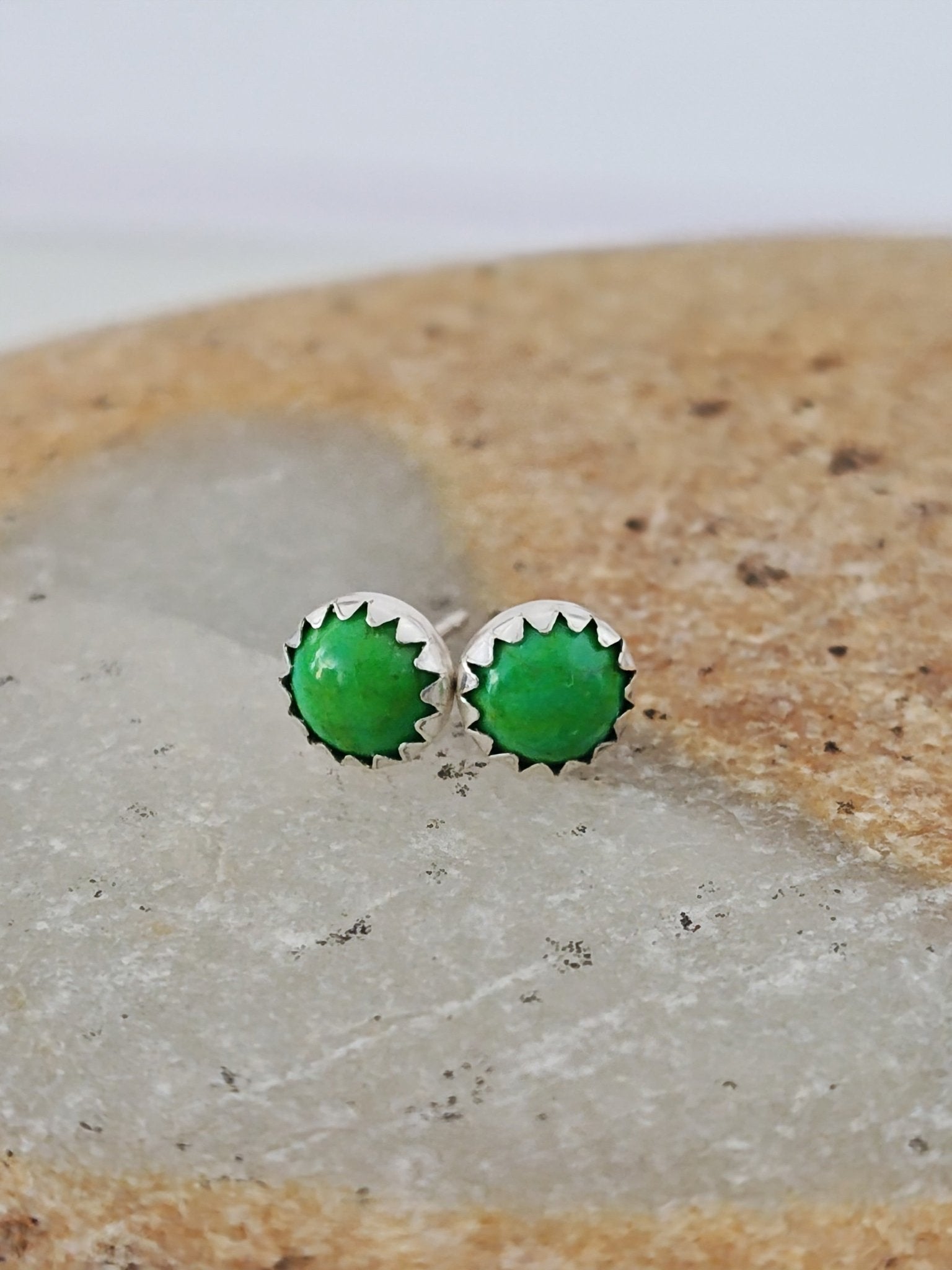 Sierra Green Kingman Turquoise Sterling Silver Stud Earrings in 6mm - Folks On The Edge