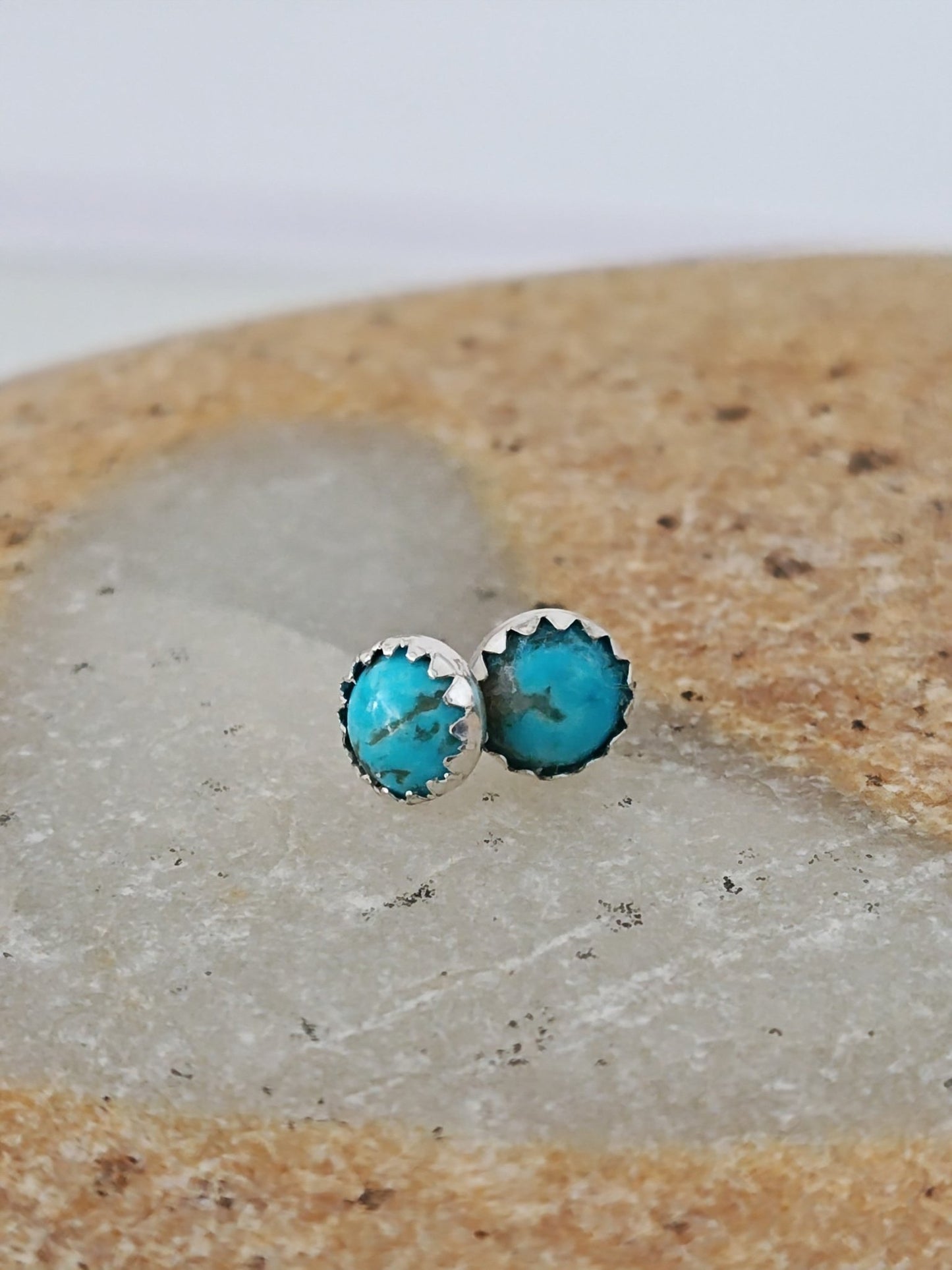 Sierra Sky Blue Kingman Turquoise Sterling Silver Stud Earrings in 6mm - Folks On The Edge