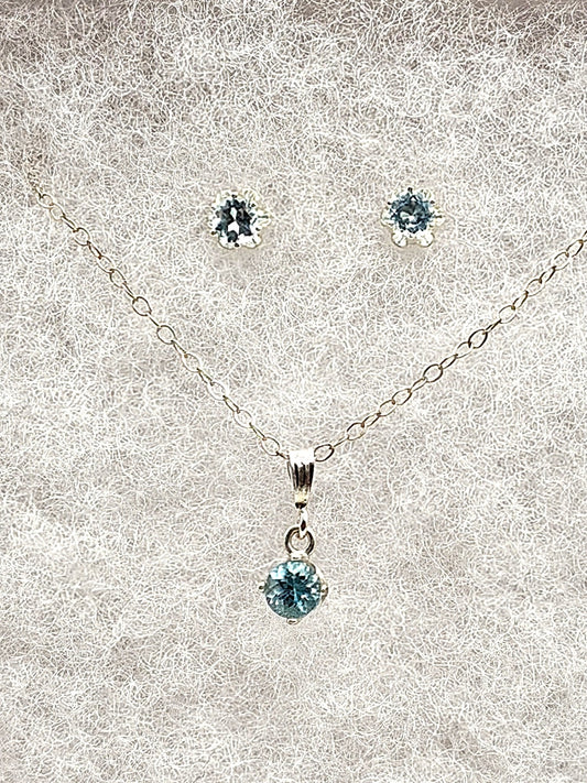Sky Blue Topaz Matching Set in Sterling Silver Necklace and Earrings - Folks On The Edge