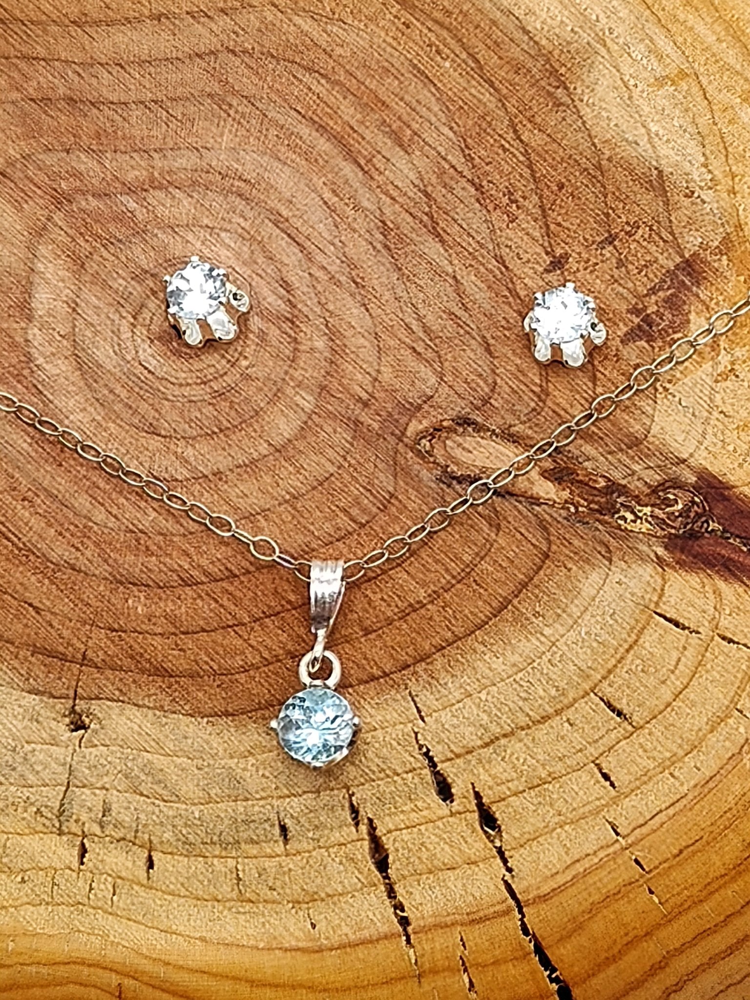 Sky Blue Topaz Matching Set in Sterling Silver Necklace and Earrings - Folks On The Edge