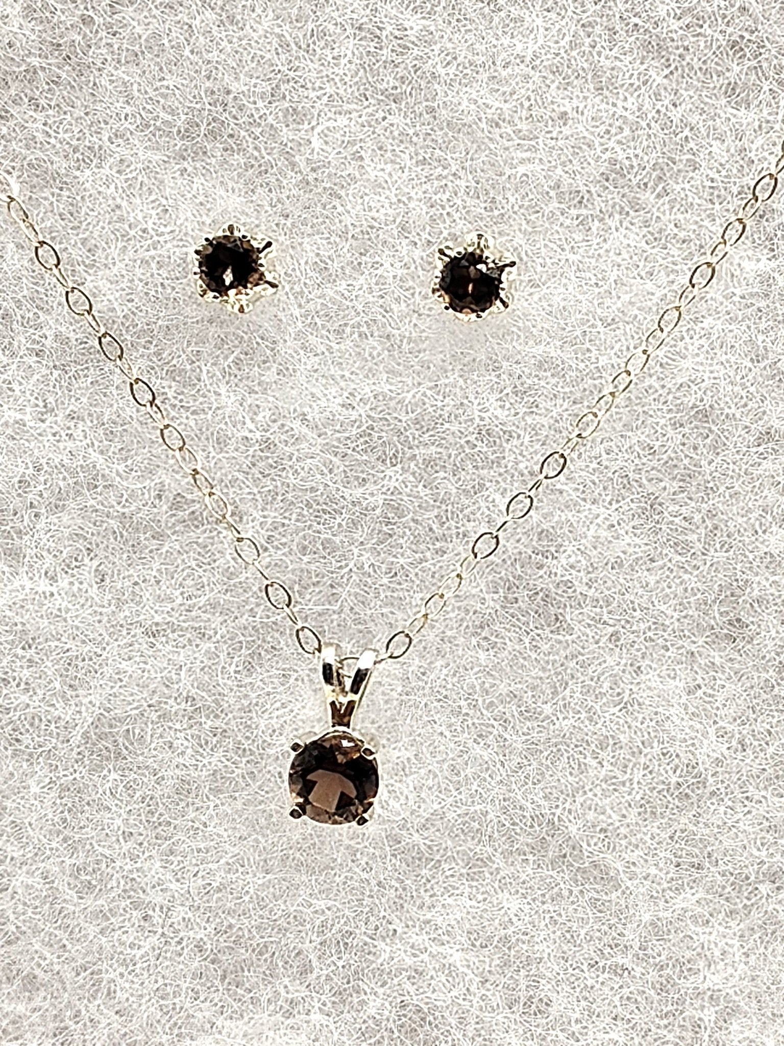 Smokey Quartz Matching Set in Sterling Silver Necklace and Earrings - Folks On The Edge