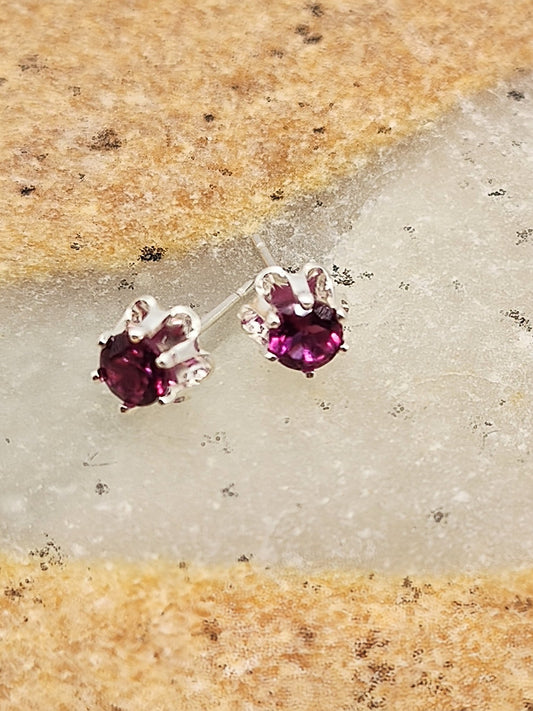 Sparkle Pink Rhodolite Garnet Sterling Silver Stud Earrings in 4mm - Folks On The Edge