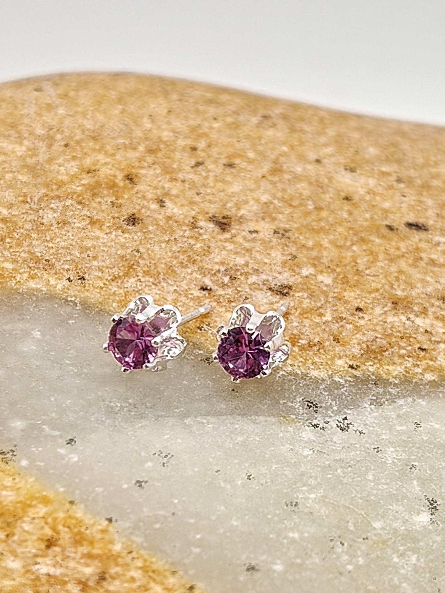 Sparkle Purple Blue Alexanderite Sterling Silver Stud Earrings in 4mm - Folks On The Edge