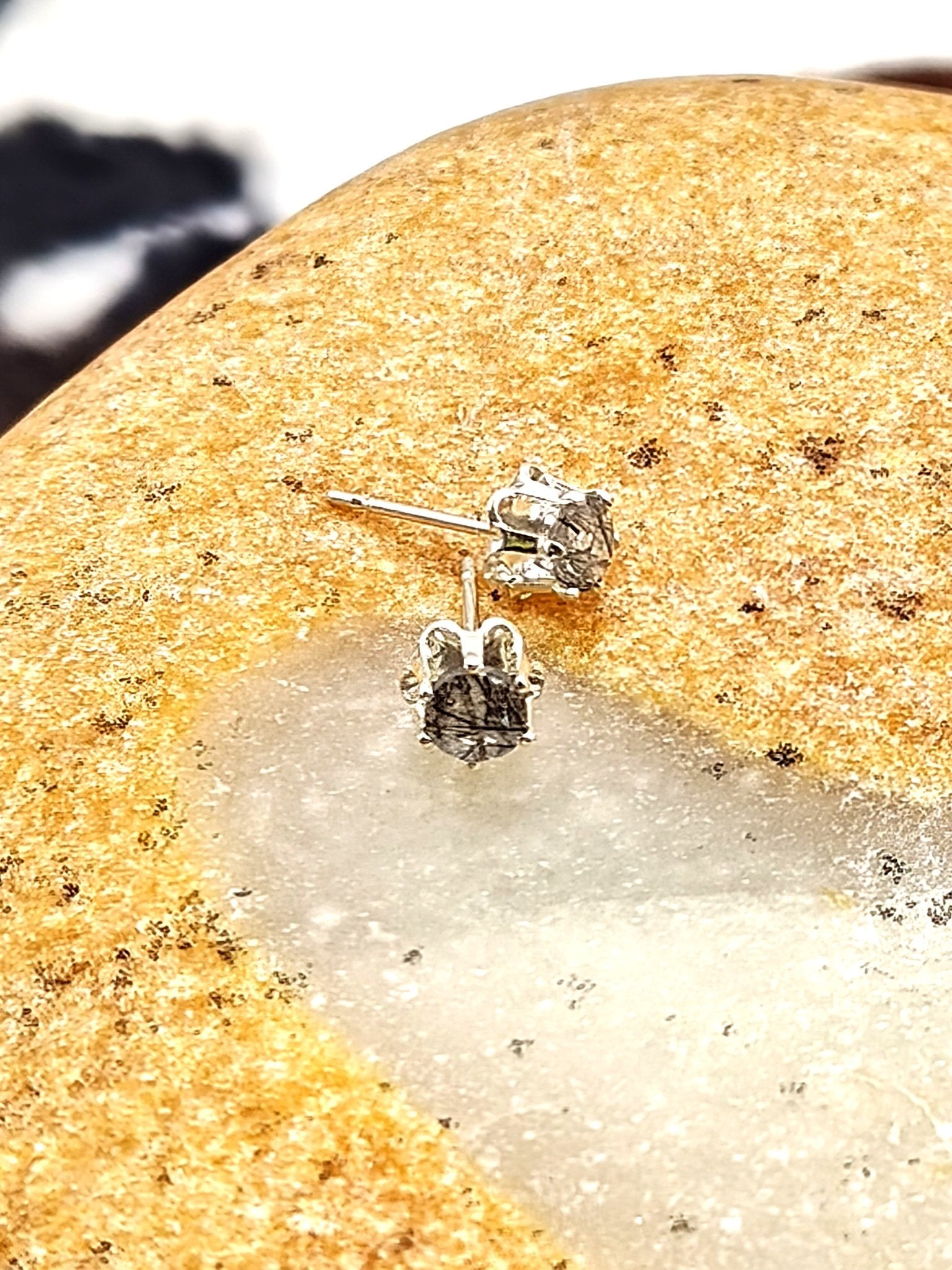 Sparkle Rutilated Quartz Sterling Silver Stud Earrings in 4mm - Folks On The Edge