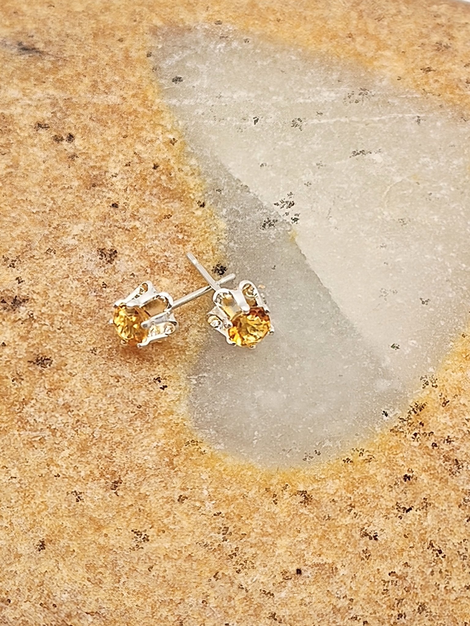 Sparkle Yellow Citrine Sterling Silver Stud Earrings in 4mm - Folks On The Edge