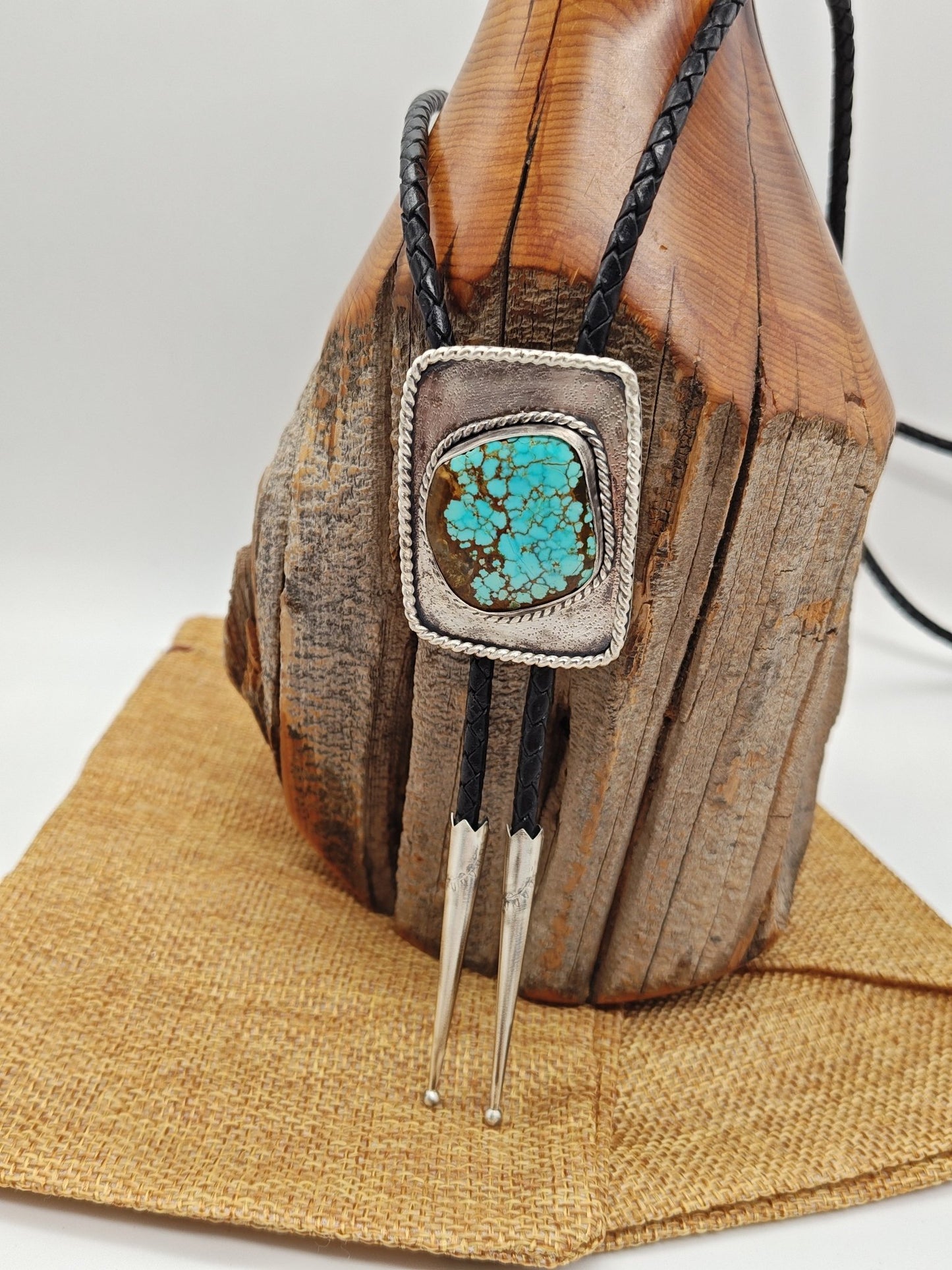 Spiderweb Turquoise Sterling Silver Bolo Tie with American Turquoise - Folks On The Edge