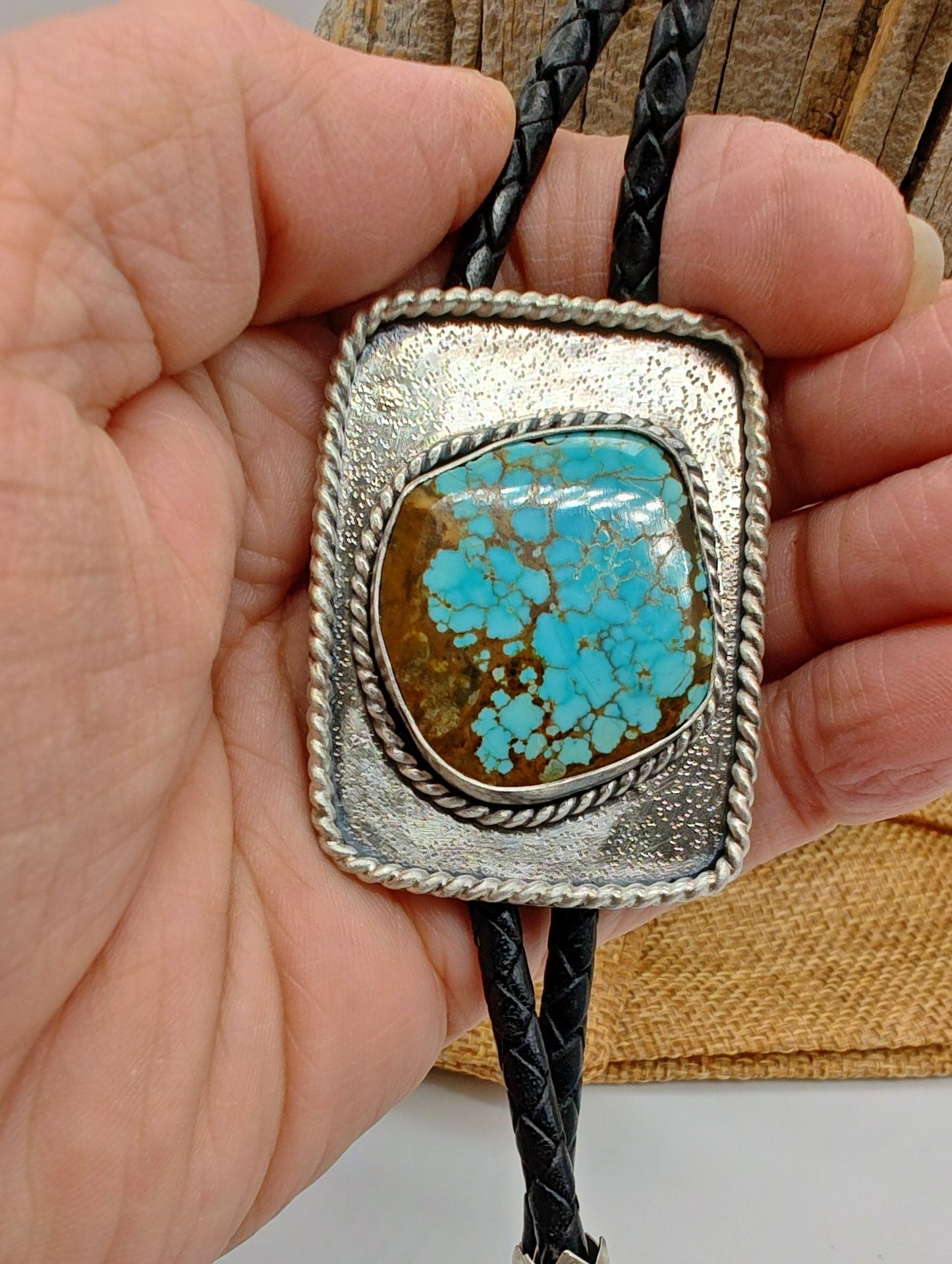 Spiderweb Turquoise Sterling Silver Bolo Tie with American Turquoise - Folks On The Edge