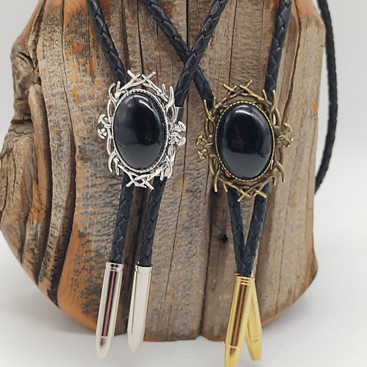 Stag Horn Bolo Tie with Black Onyx in Silver or Gold - Folks On The Edge