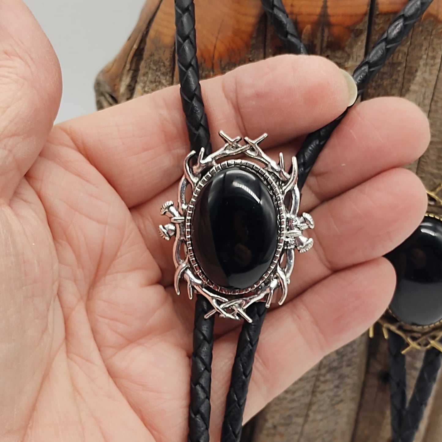 Stag Horn Bolo Tie with Black Onyx in Silver or Gold - Folks On The Edge