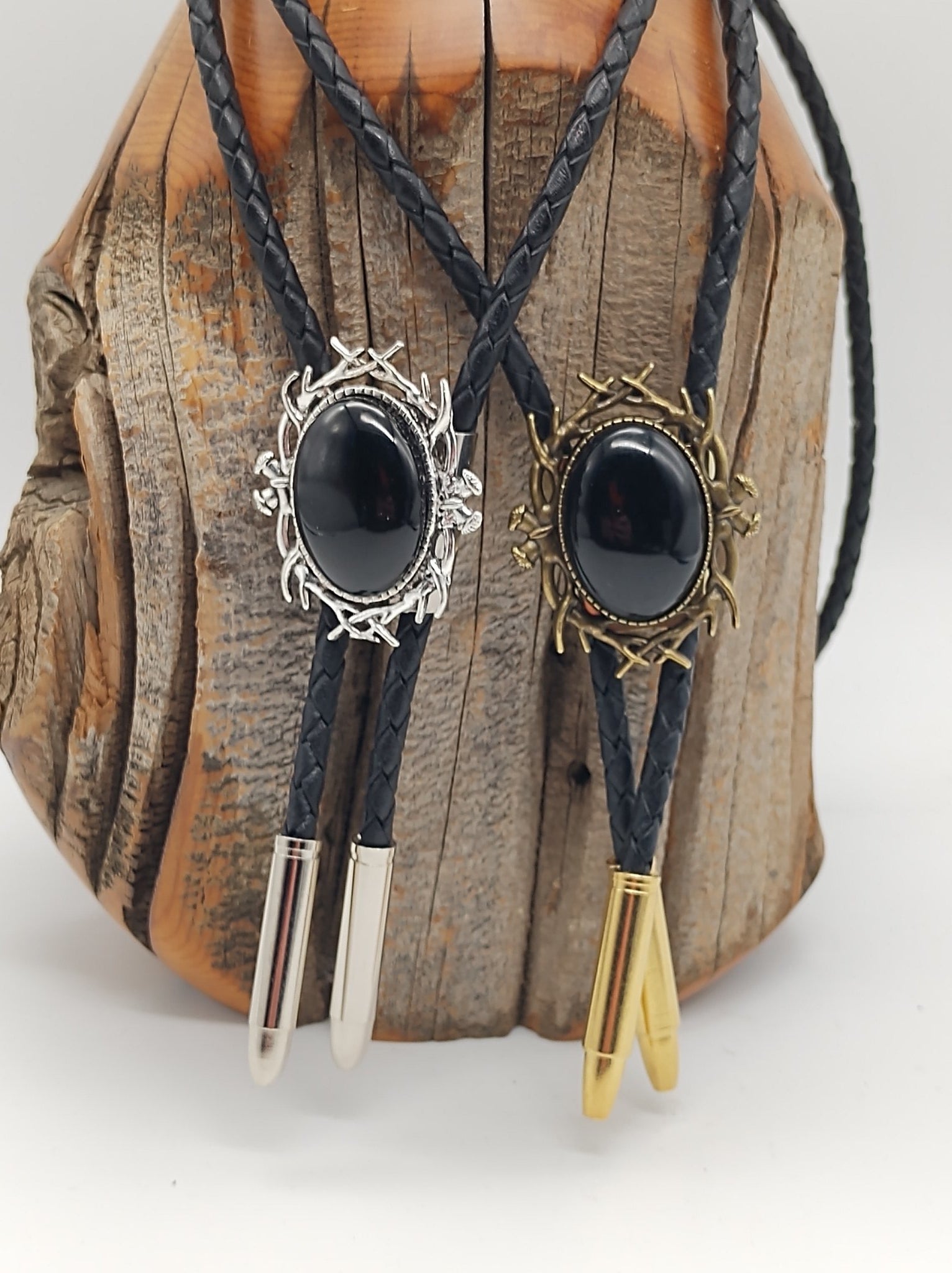 Stag Horn Bolo Tie with Black Onyx in Silver or Gold - Folks On The Edge