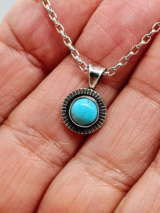 Tiny Blue Kingman Turquoise Sterling Silver Necklace by Folks On The Edge - Folks On The Edge