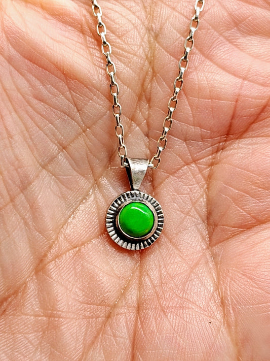 Tiny Kingman Lime Turquoise Sterling Silver Necklace by Folks On The Edge - Folks On The Edge