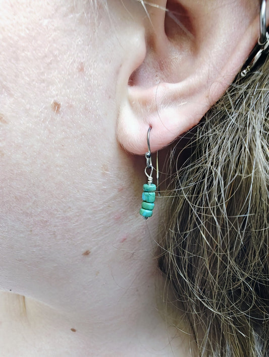 Tiny Turquoise Silver Dangle Earrings with American Turquoise Earrings - Folks On The Edge