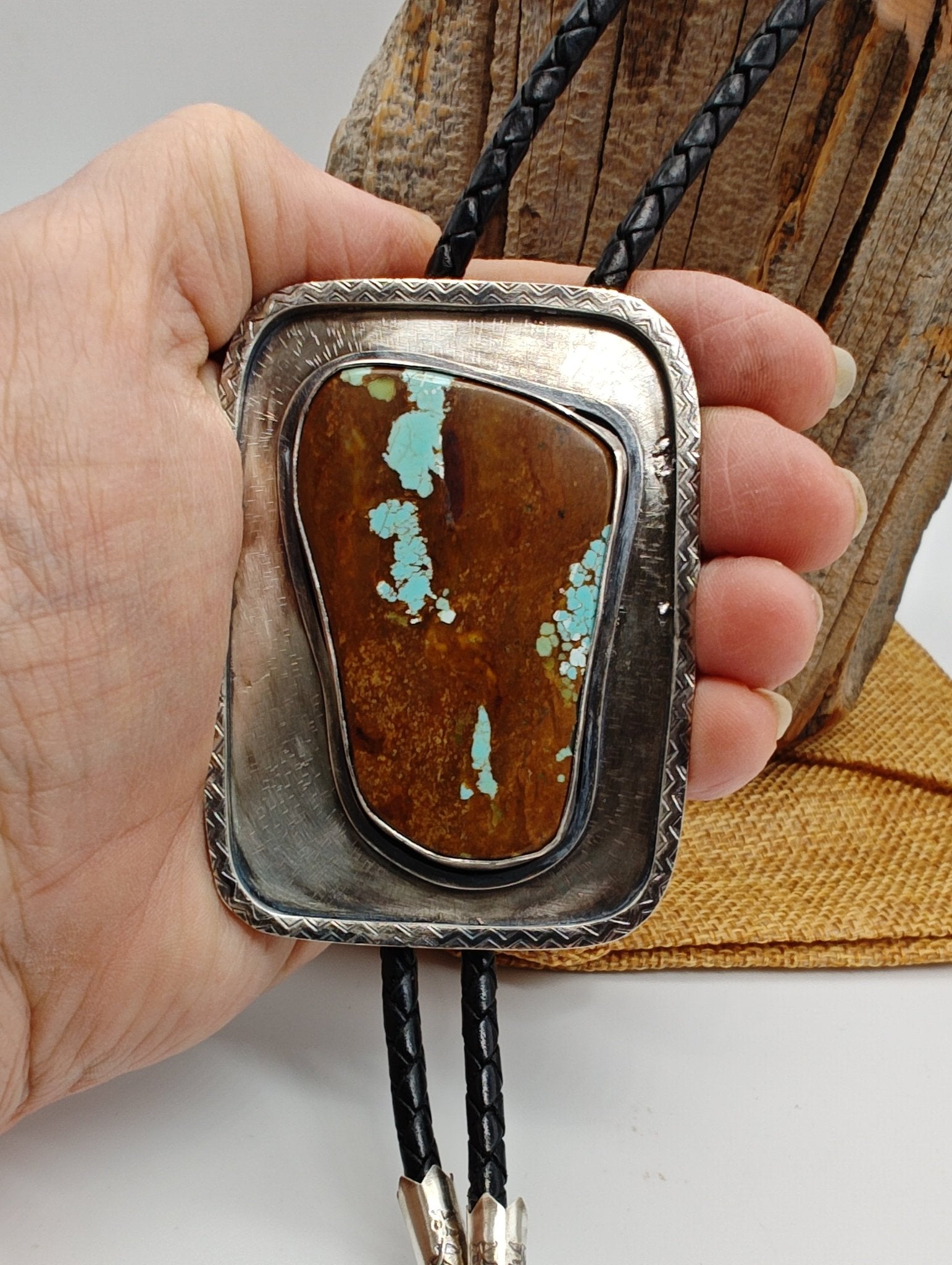 Turquoise Sterling Silver Bolo Tie with American Royston Ribbon Turquoise - Folks On The Edge