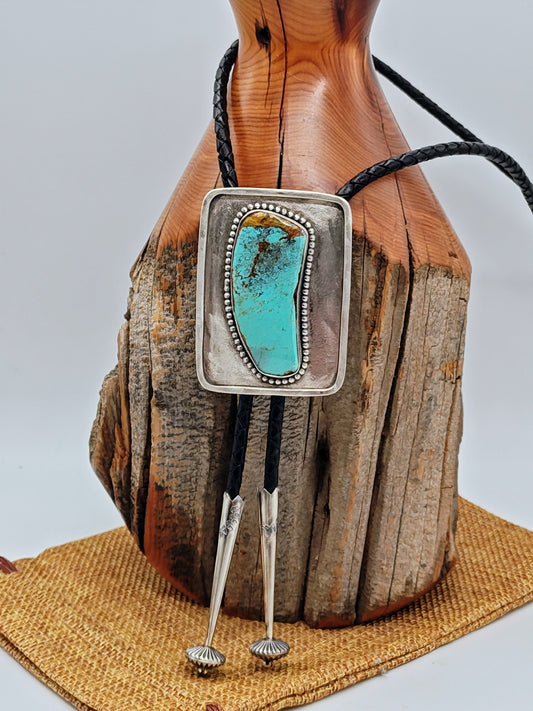 Turquoise Sterling Silver Bolo Tie with American Royston Turquoise - Folks On The Edge