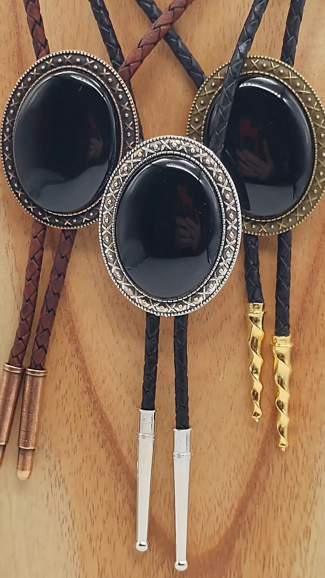 Yellowstone Bolo Tie with Black Onyx Stone in Gold, Silver or Copper Setting - Folks On The Edge