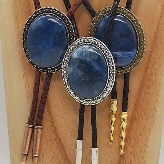 Yellowstone Bolo Tie with Blue Sodalite Stone in Gold, Silver or Copper Setting - Folks On The Edge