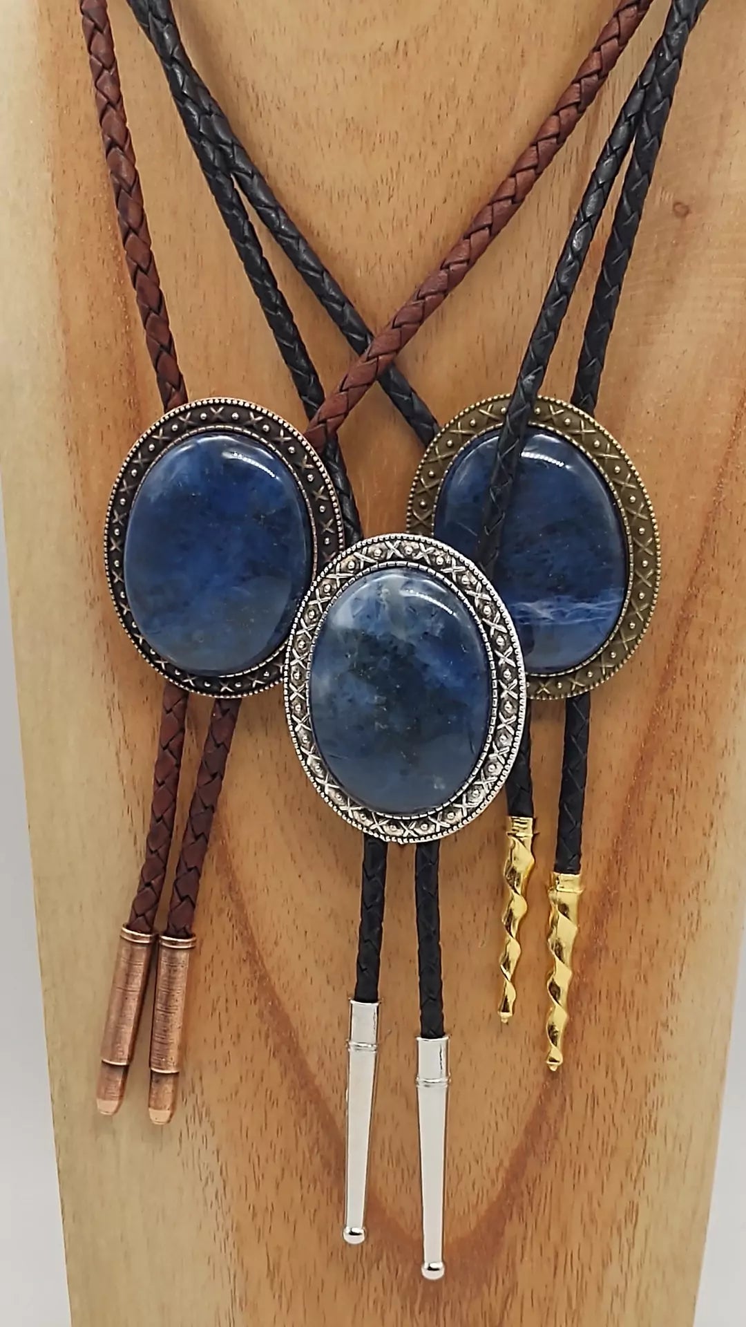 Yellowstone Bolo Tie with Blue Sodalite Stone in Gold, Silver or Copper Setting - Folks On The Edge