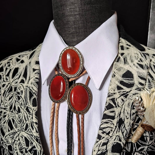 Yellowstone Bolo Tie with Carnelian Agate Stone in Gold, Silver or Copper - Folks On The Edge