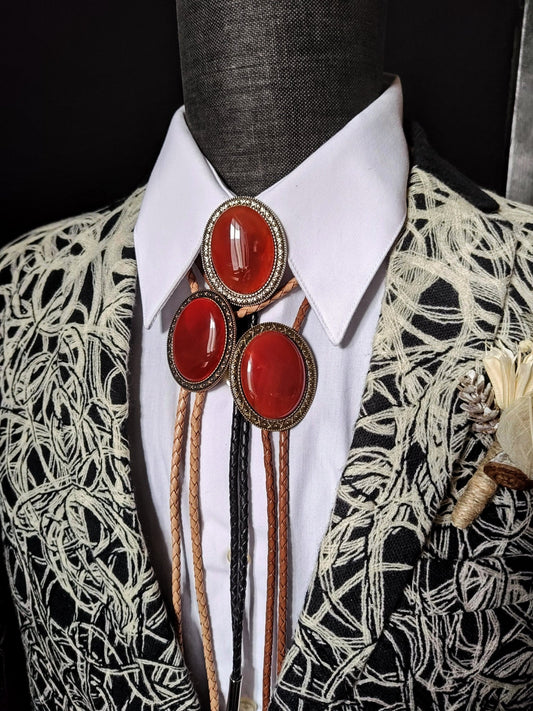 Yellowstone Bolo Tie with Carnelian Agate Stone in Gold, Silver or Copper - Folks On The Edge