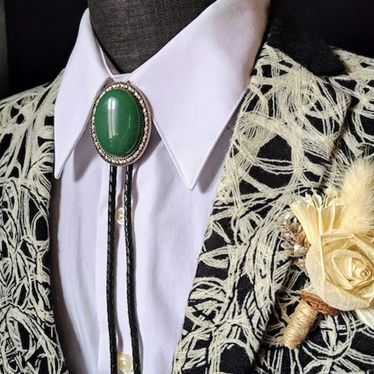 Yellowstone Bolo Tie with Green Aventurine Stone in Gold, Silver or Copper Setting - Folks On The Edge
