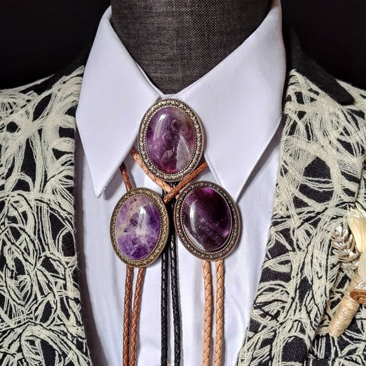 Yellowstone Bolo Tie with Purple Amethyst in Gold, Silver or Copper Setting - Folks On The Edge