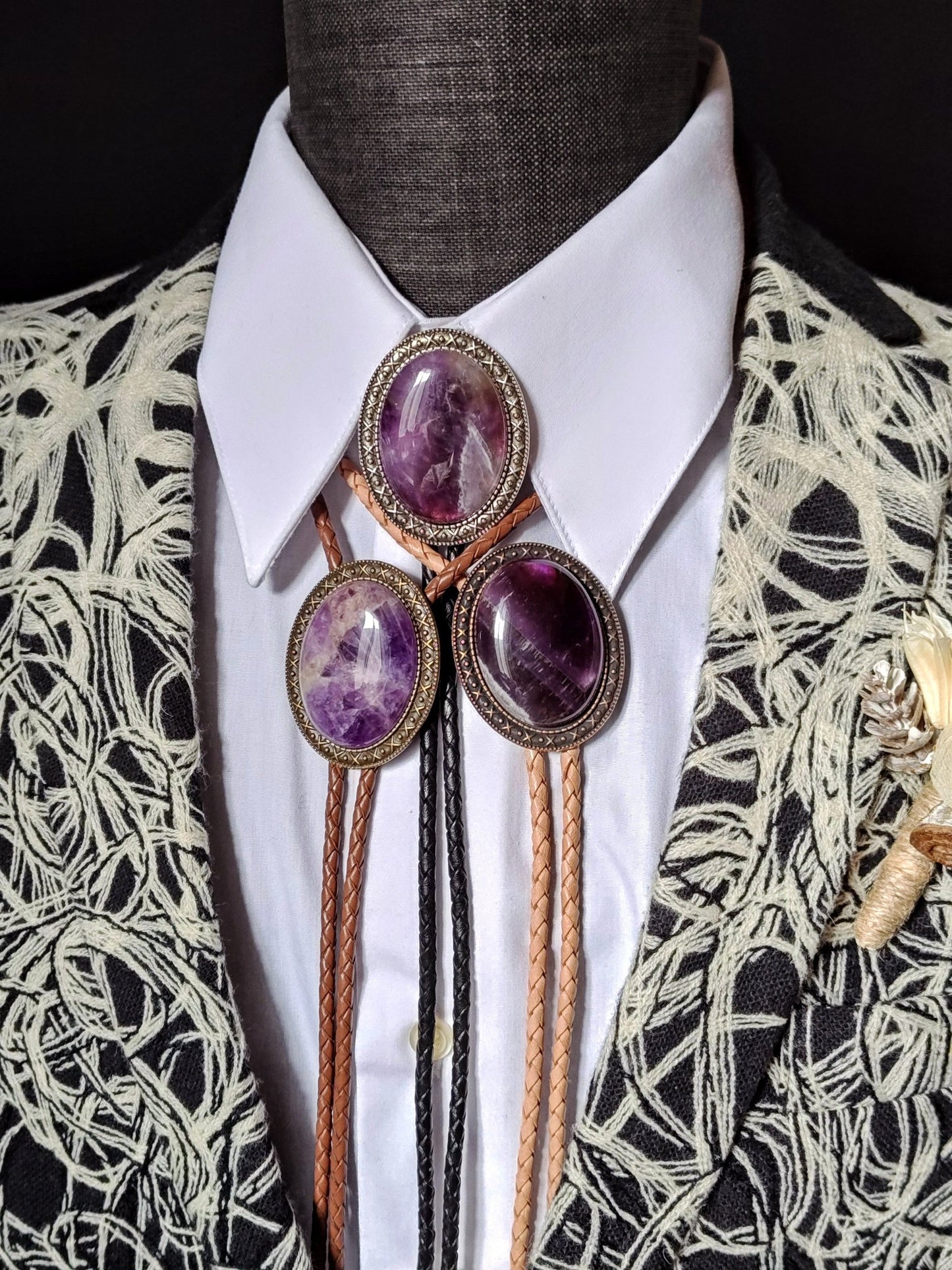 Yellowstone Bolo Tie with Purple Amethyst in Gold, Silver or Copper Setting - Folks On The Edge