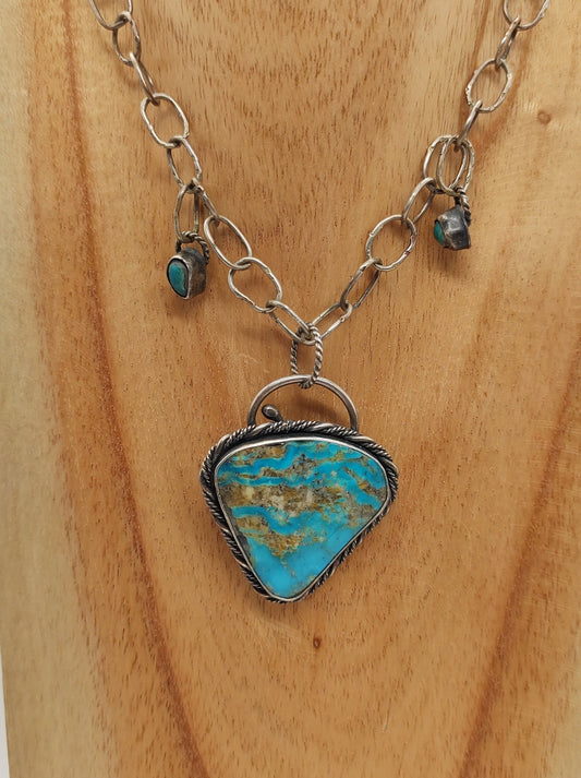 American Kingman Turquoise Necklace Handmade with Sterling Silver by Folks On The Edge - Folks On The Edge