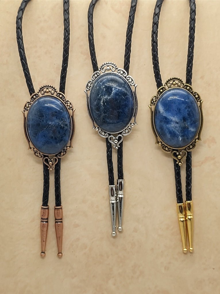 Bolo Tie with Blue Sodalite in Elegant Setting for Weddings - Folks On The Edge