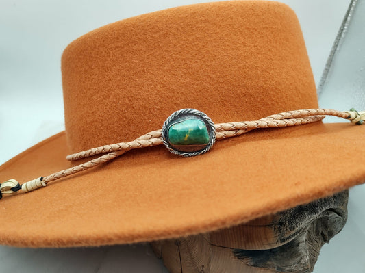Cowboy Hat Band with Genuine Turquoise in Sterling Silver on Leather Band - Folks On The Edge