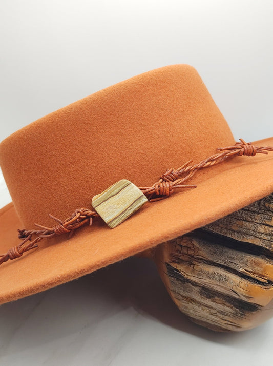 Cowboy Hat Band with Picture Jasper on Barbed Wire Leather - Folks On The Edge