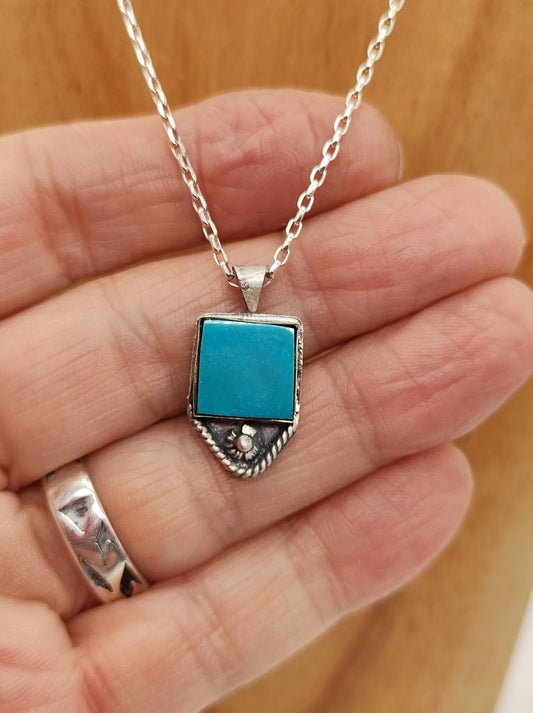 Dainty Blue Turquoise Sterling Silver Necklace by Folks On The Edge - Folks On The Edge