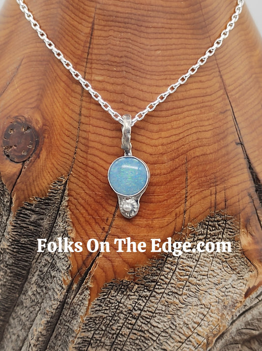 Fire Opal Charm Necklace Handmade with Sterling Silver by Folks On The Edge Ready Now - Folks On The Edge