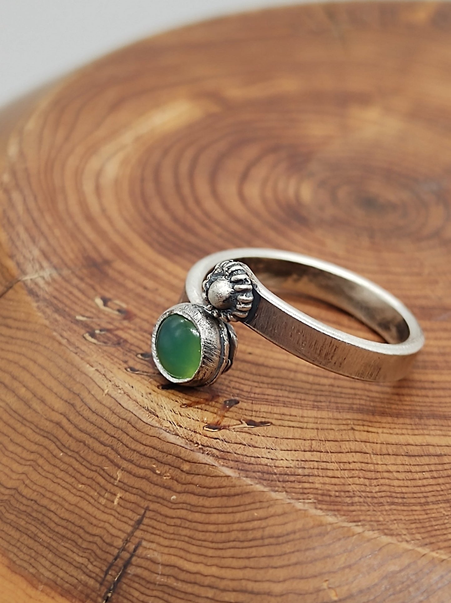 Green Chrysoprase Bypass Ring in Sterling Silver by Folks On The Edge - Folks On The Edge