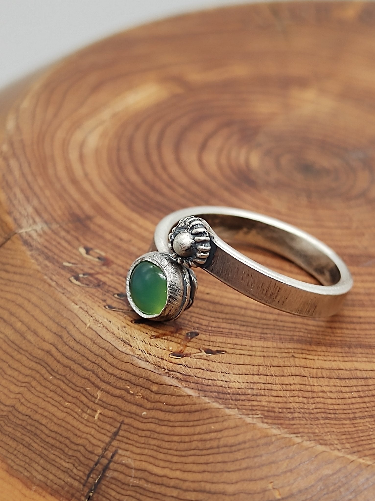 Green Chrysoprase Bypass Ring in Sterling Silver by Folks On The Edge - Folks On The Edge