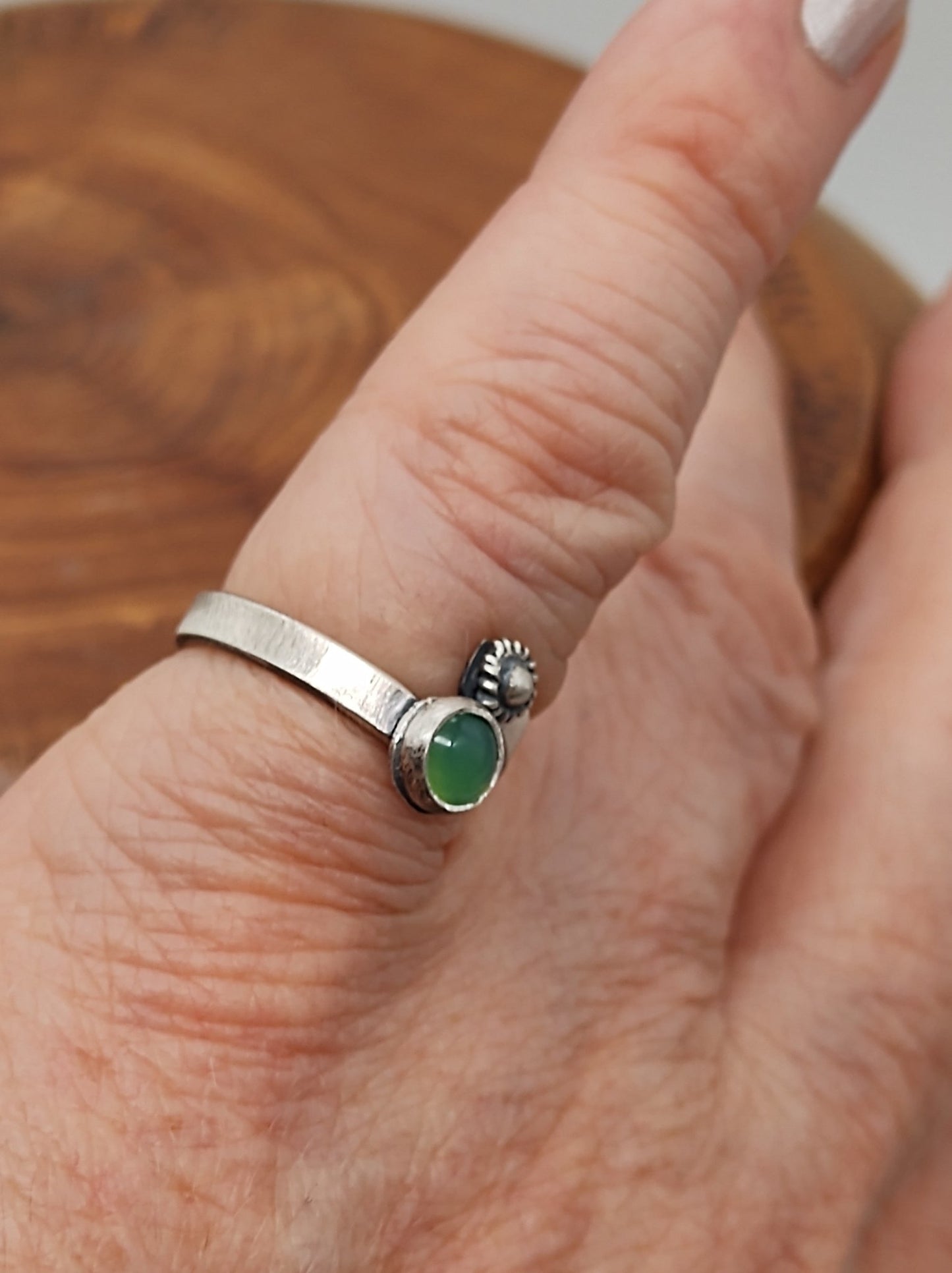 Green Chrysoprase Bypass Ring in Sterling Silver by Folks On The Edge - Folks On The Edge