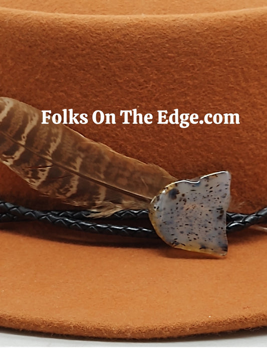 Leather Cowboy Hat Band with Genuine Montane Agate on Black Leather Band by Folks On The Edge - Folks On The Edge