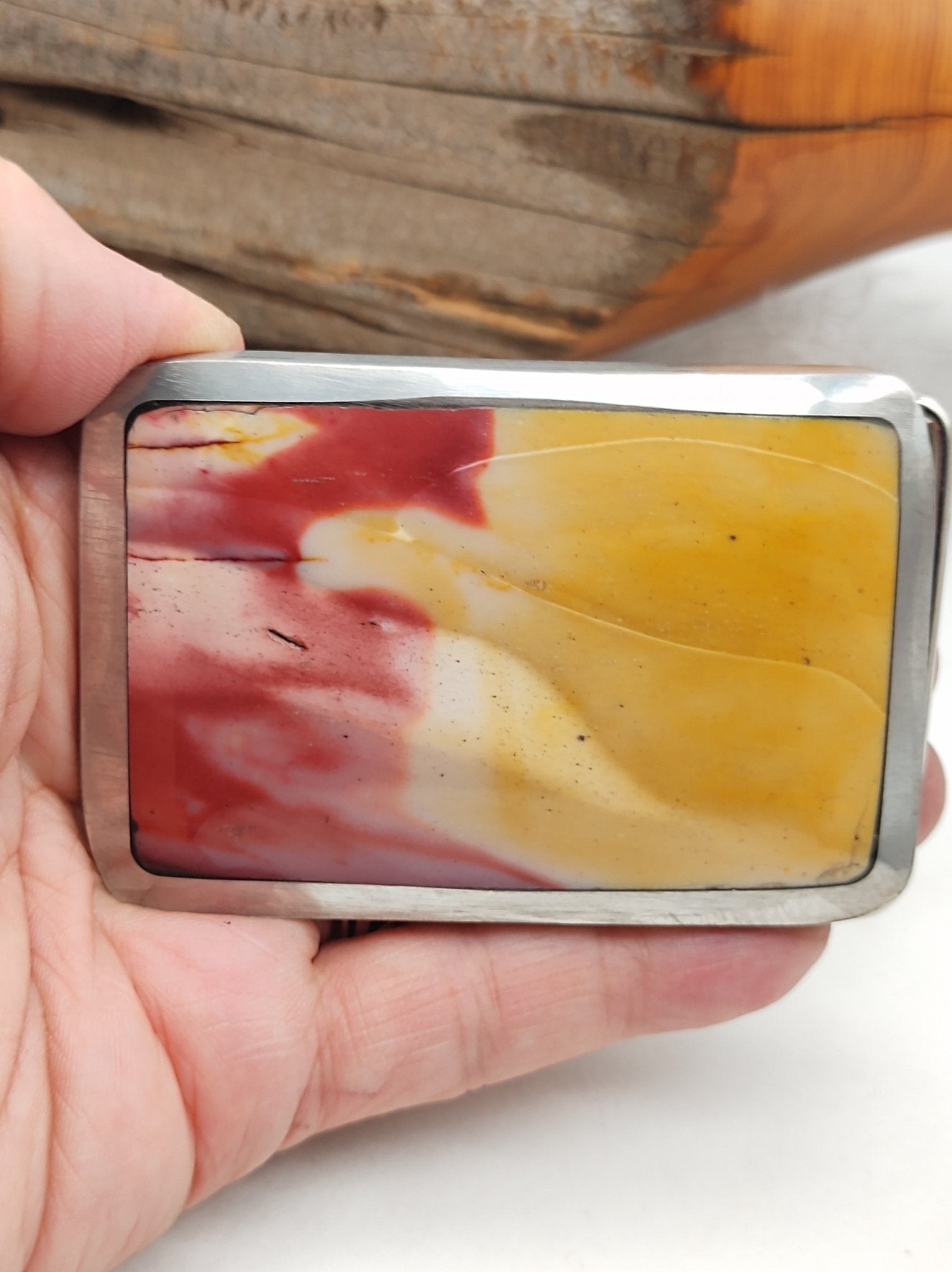 Men's Belt Buckle with Graveyard Point Plume Agate by Folks On The Edge - Folks On The Edge