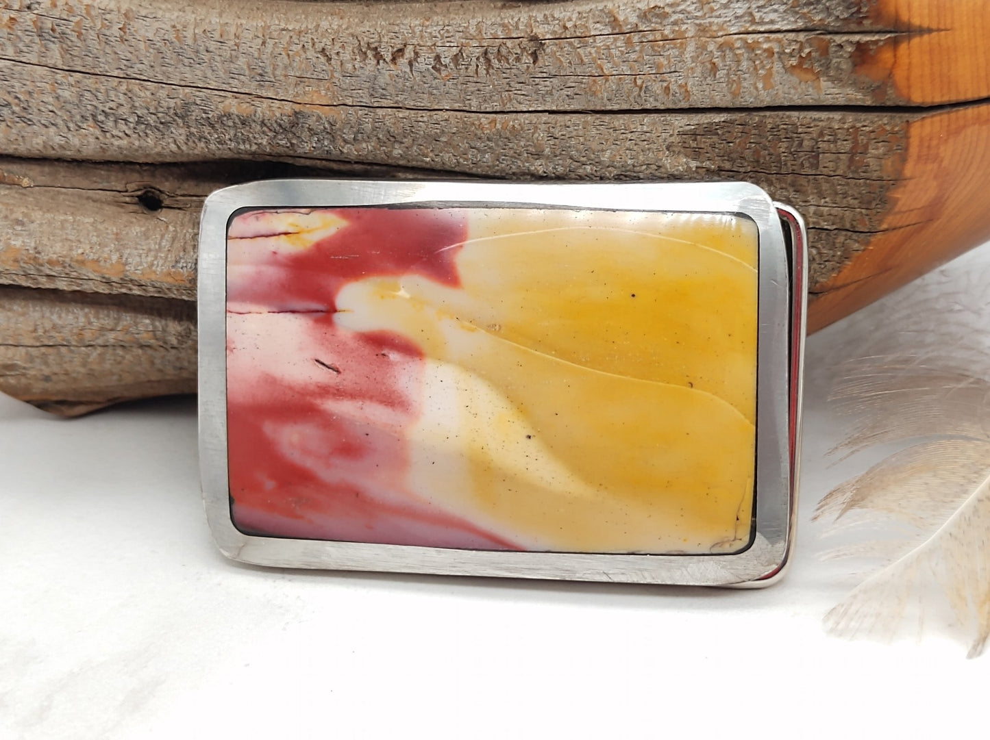 Men's Belt Buckle with Graveyard Point Plume Agate by Folks On The Edge - Folks On The Edge