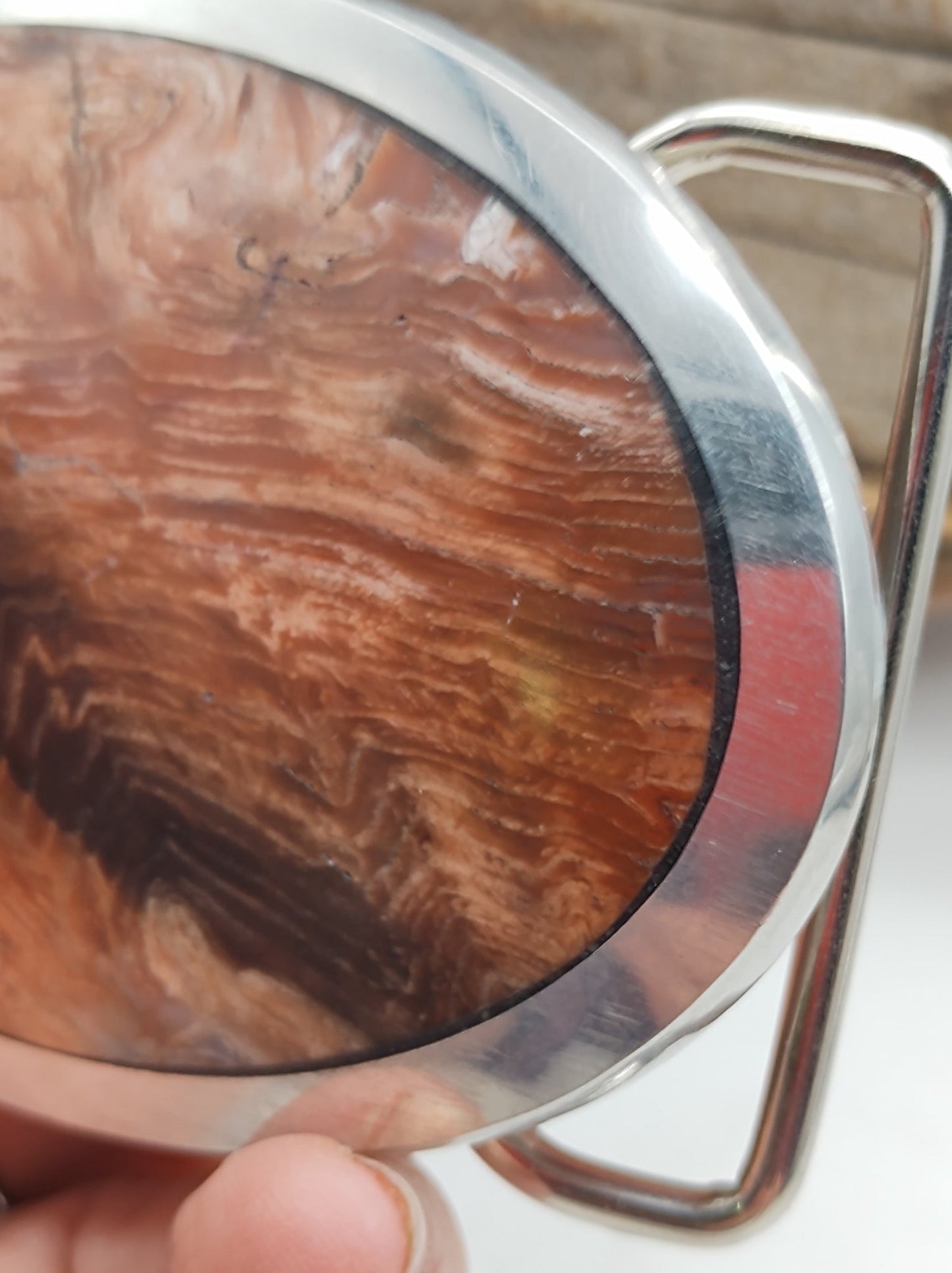 Men's Belt Buckle with Red Petrified Wood Agate by Folks On The Edge - Folks On The Edge