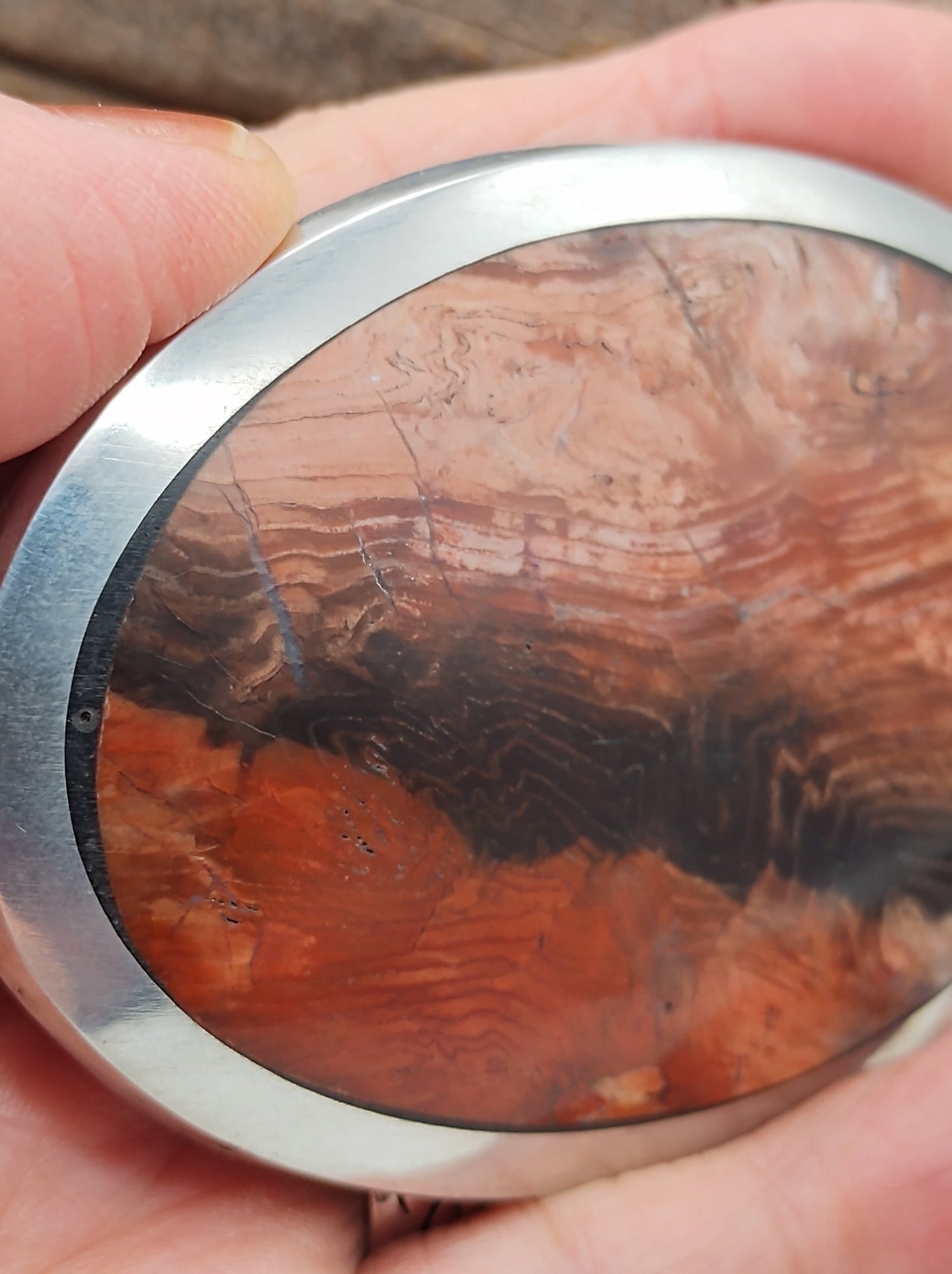 Men's Belt Buckle with Red Petrified Wood Agate by Folks On The Edge - Folks On The Edge